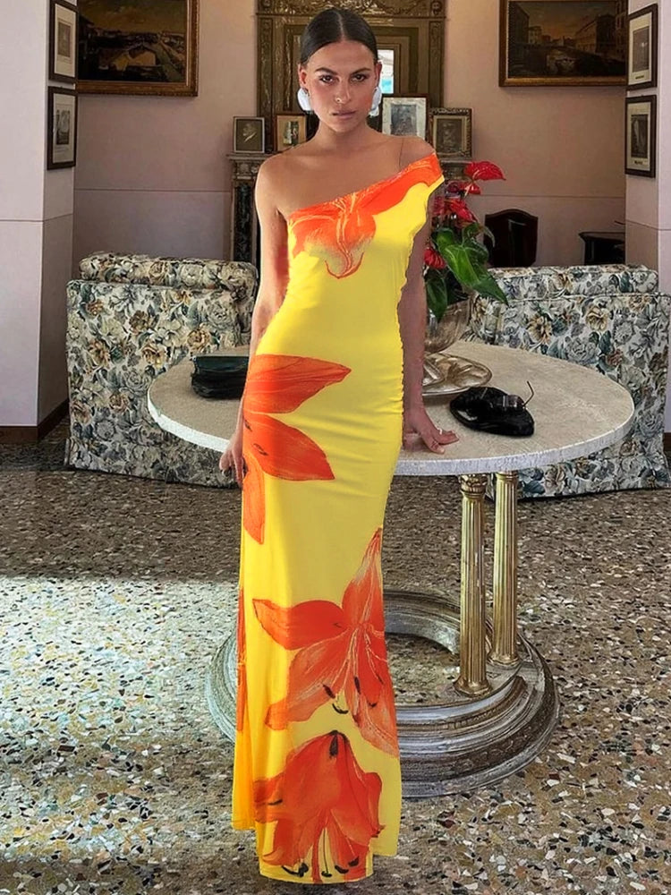 Incline Shoulder Dress Panell Sleevele Maxi Bodycon