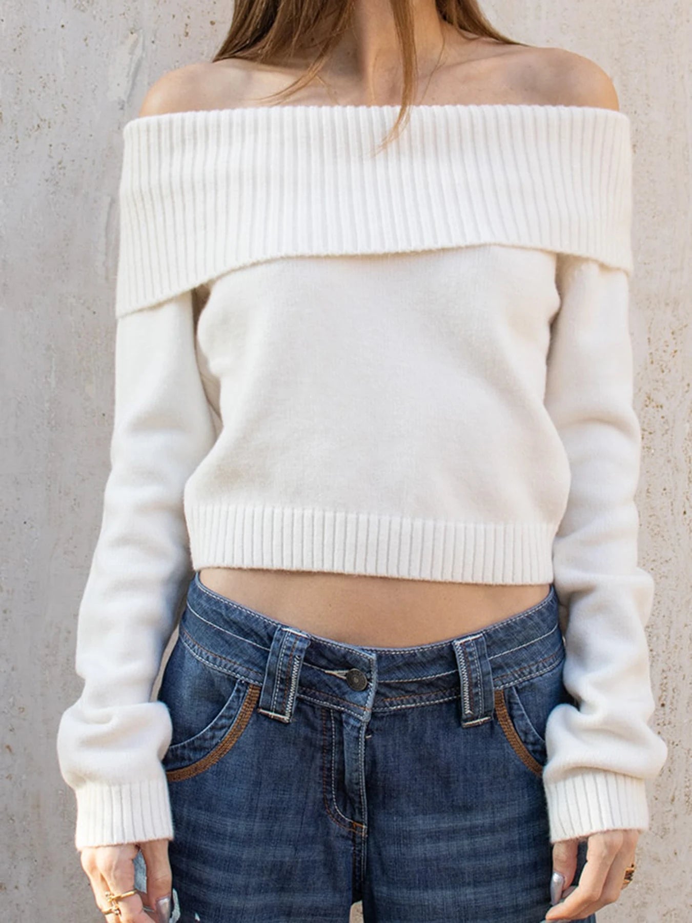 Slah Neck Sweater Slim Knit Pullover