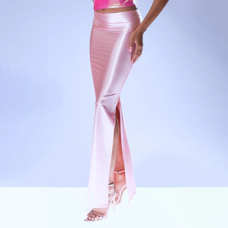 Stain Long Skirt Wait Side Split Maxi Skirt