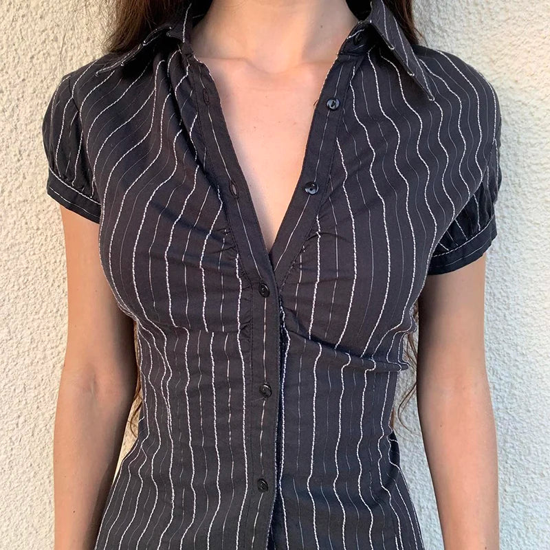 Turn-down Neck Short Sleeves Shirt