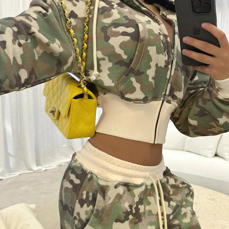 Camouflage Hoodie Coats Front-pockets Sweatshirts Long Seelves Jackets