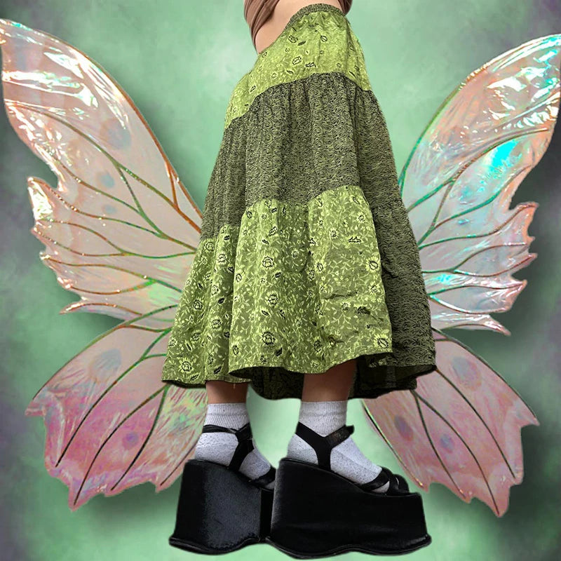 Patchwork Long Skirts Graphic Print A-line Bottoms Fairycore Skirts