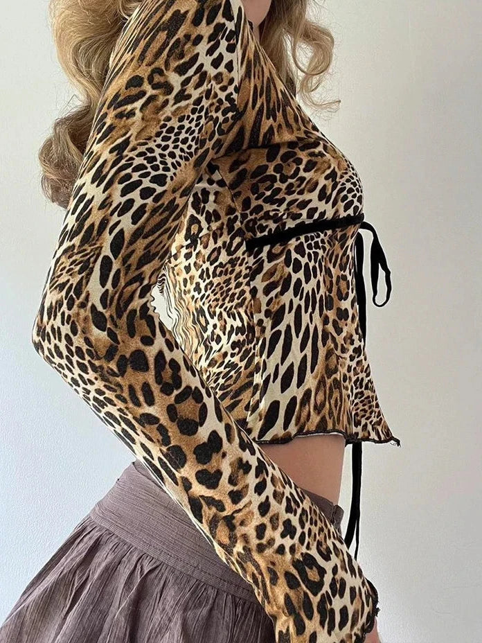 Leopard Lace Trim Split Top