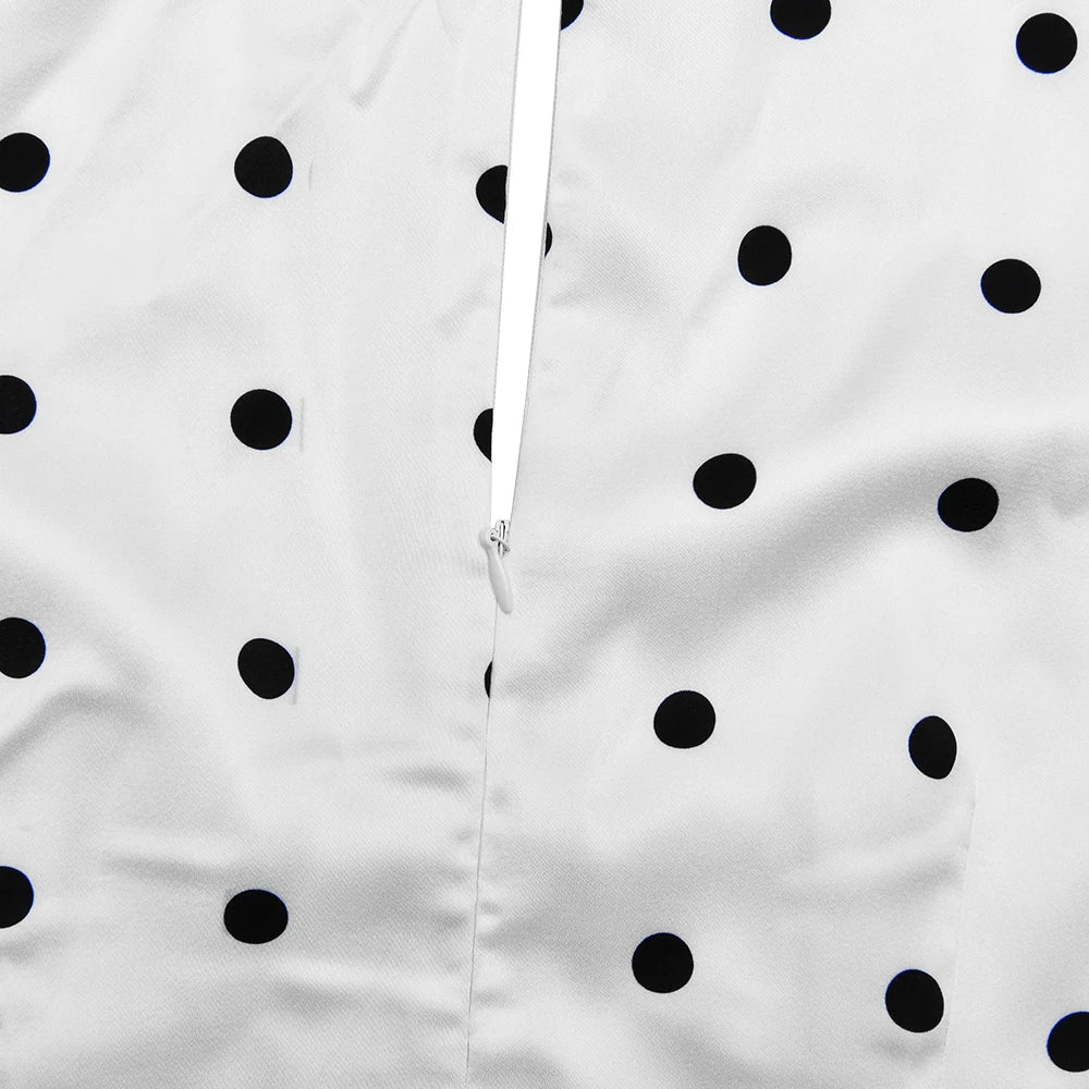 White Polka Dot Short Sleeve Slim Maxi Dress