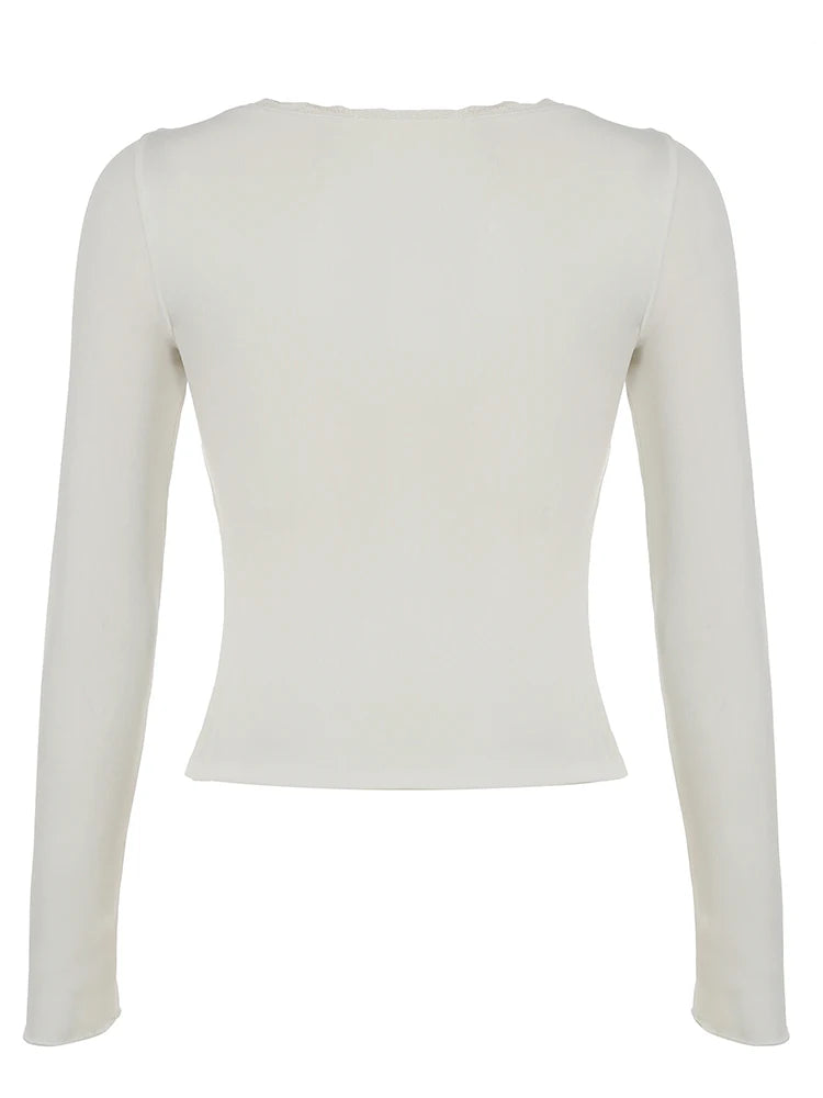 Lace Patchwork Slits Tee Shirts Long Sleeves 's Leisure Top