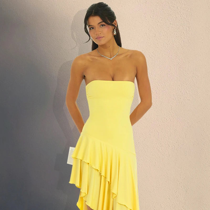 Color Irregular Slim Layered Ruffle Sheath Dress
