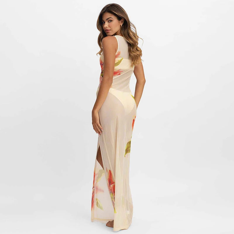 Apricot See Through Maxi Dress