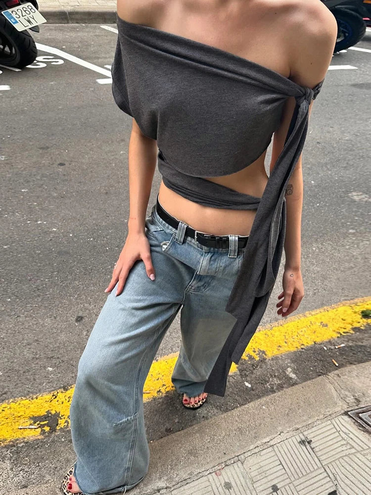 Grey Knit Slim Top