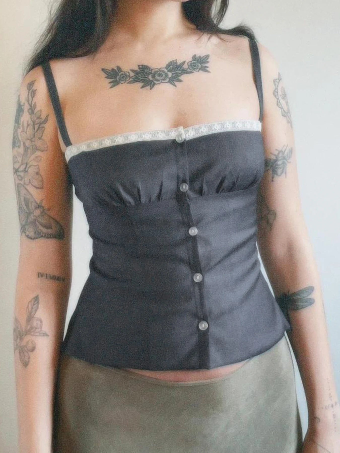 Lace Button Ruffled Slim Camisole Sleeveless Bustiers
