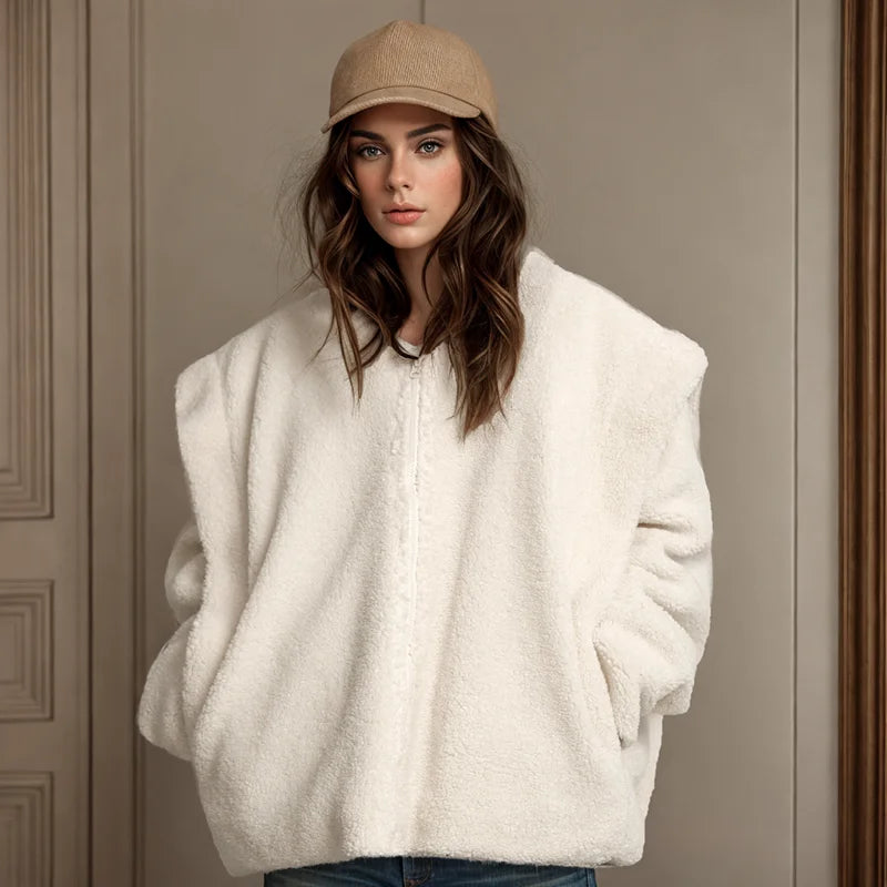 Jacket White Fleece Outer Zipper Cardigan Furry Thick Coat