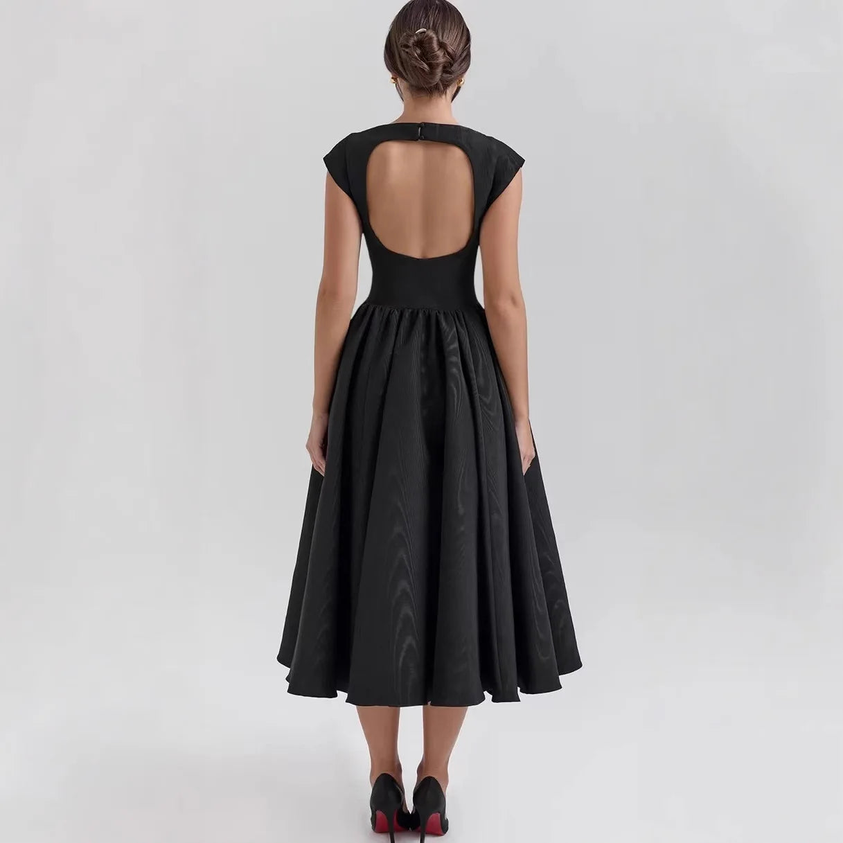 French Backless Sleeveless Pleated Slim Fit Vest Dress for