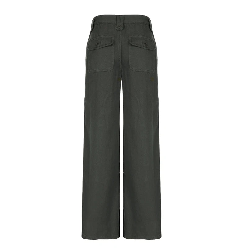 Retro Denim Cargo Pants Low Waisted Jeans Pockets Cotton Bottoms