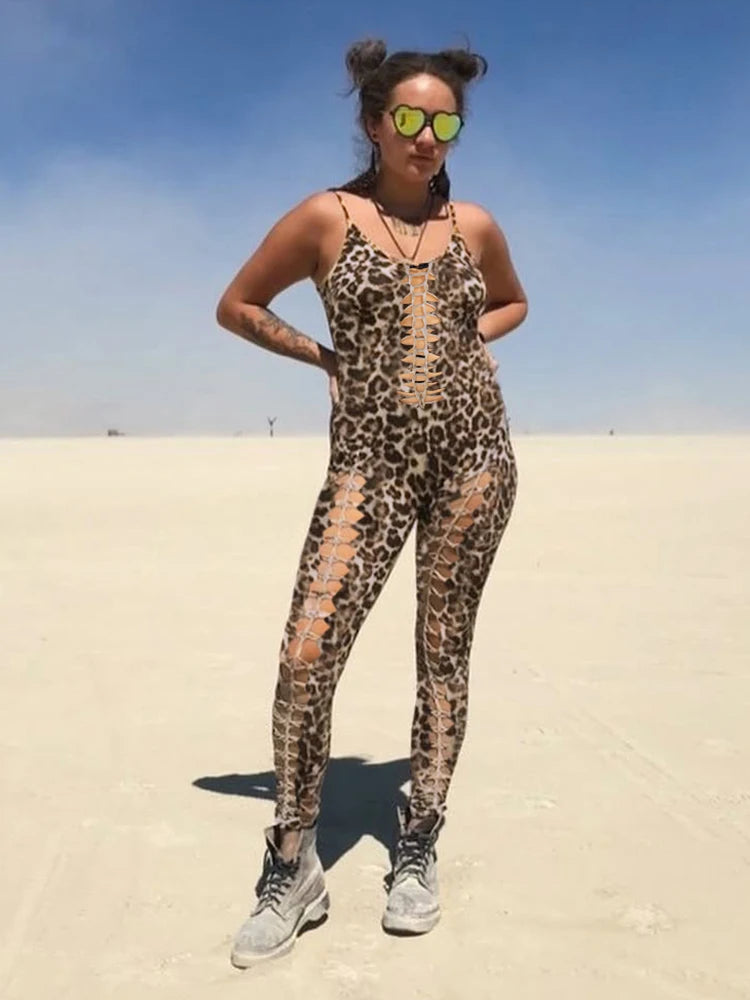 Woven Stunning Jumpuit Hollow Out Sleevele O-neck Slim Overall Trend One Piece