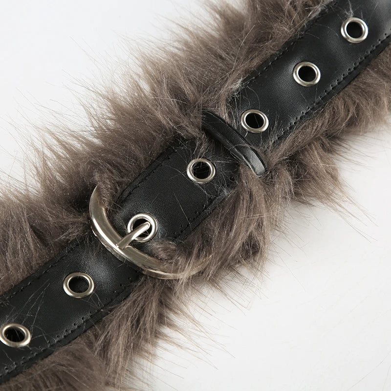 Fur Patchwork Belts Hole Adjustable Accessories Retro Rock Leather Belts