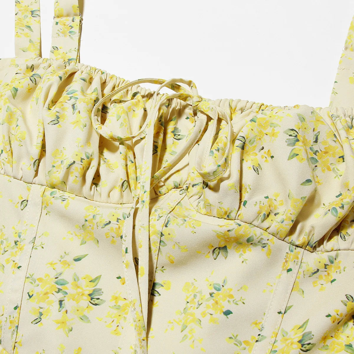 Floral Dress Midi Spaghetti Strap Lace Up Dress A Line