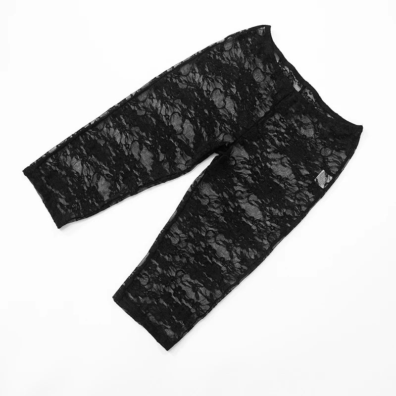 Black Lace Strapless Top See-Through Pants Two Piece Set