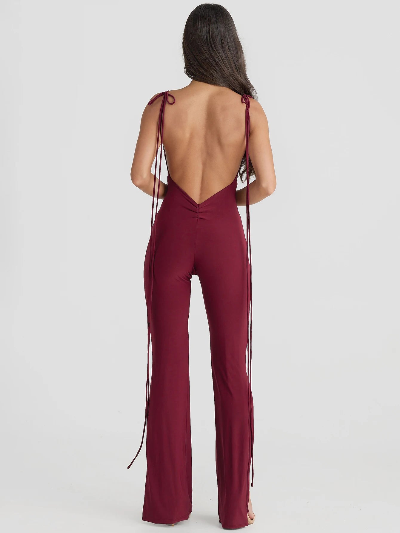 Backless Halter Lace Up Irregular Split Long Pants Jumpsuit