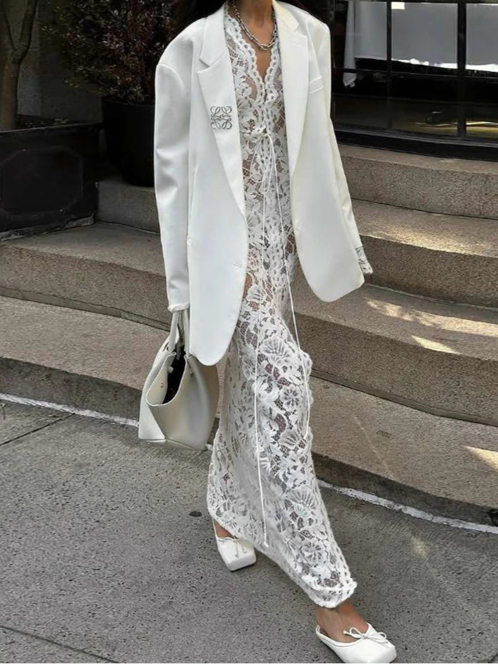 Embroidery Ruffles See Through Dress