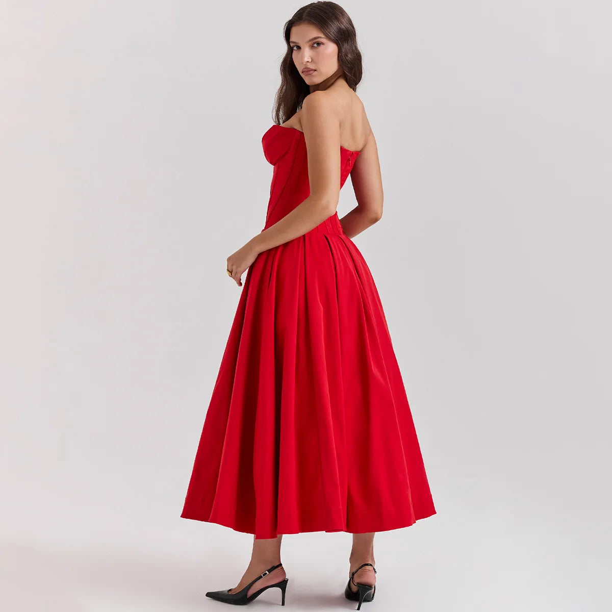 Strapless mal Occasion Dress Midi Dresses Red Wedding Guess Dress