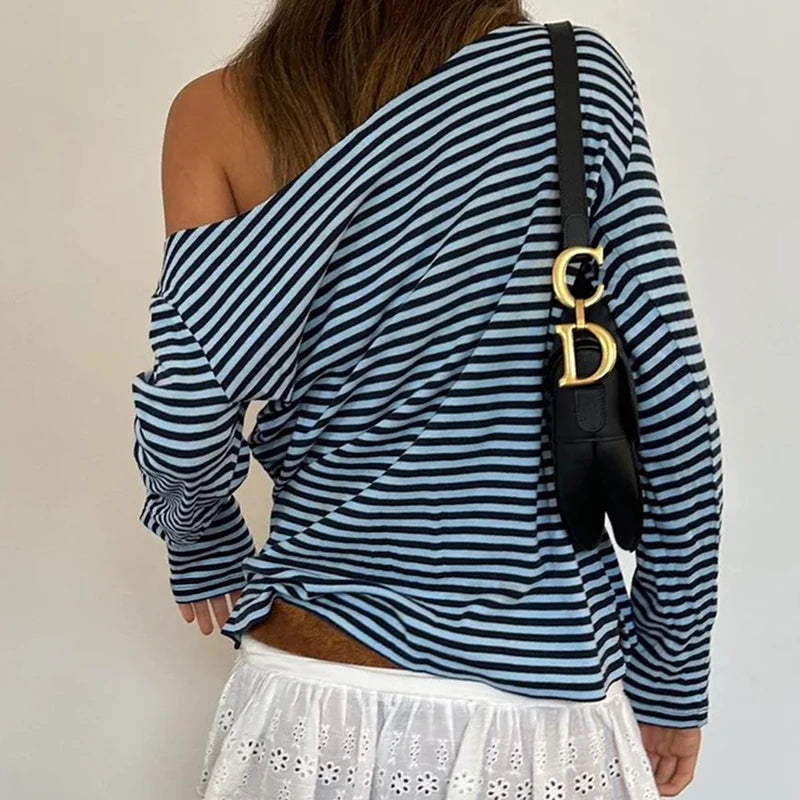 Strip Shirt Long Sleeve V-neck