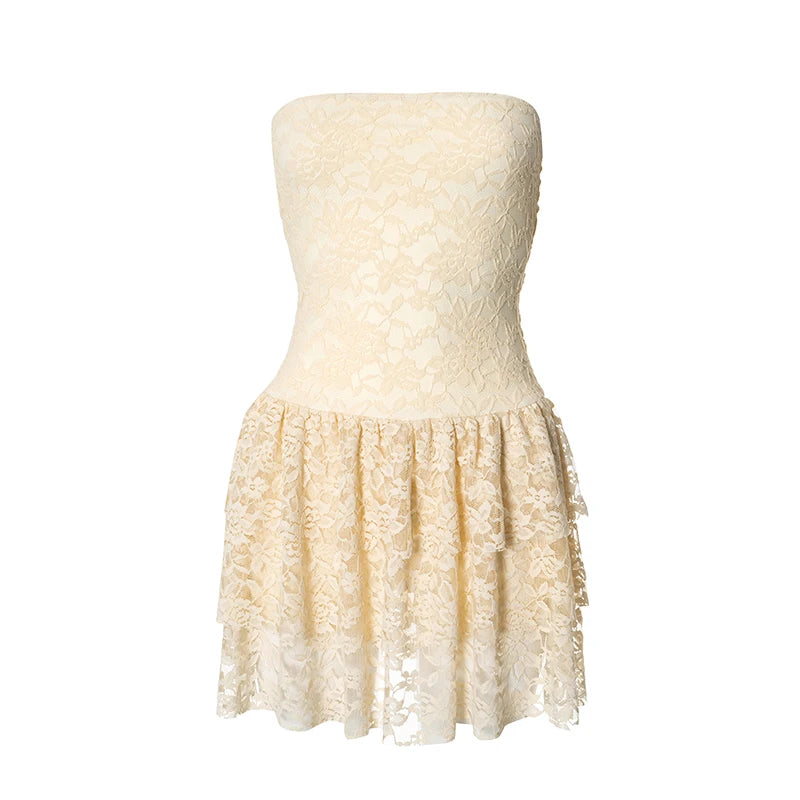 And Lace Patchwork Strapless Backless Cake Hem Short Dress Sweet