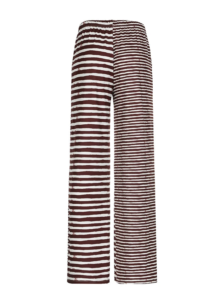 Strip Looe Sweatpant Lace-up Bottom Jogger Wide Leg Trouer
