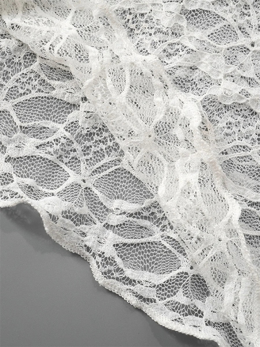 Lace Long Sleeve T Shirts Knitted Perspective Tees Tops Street Slim T-Shirt