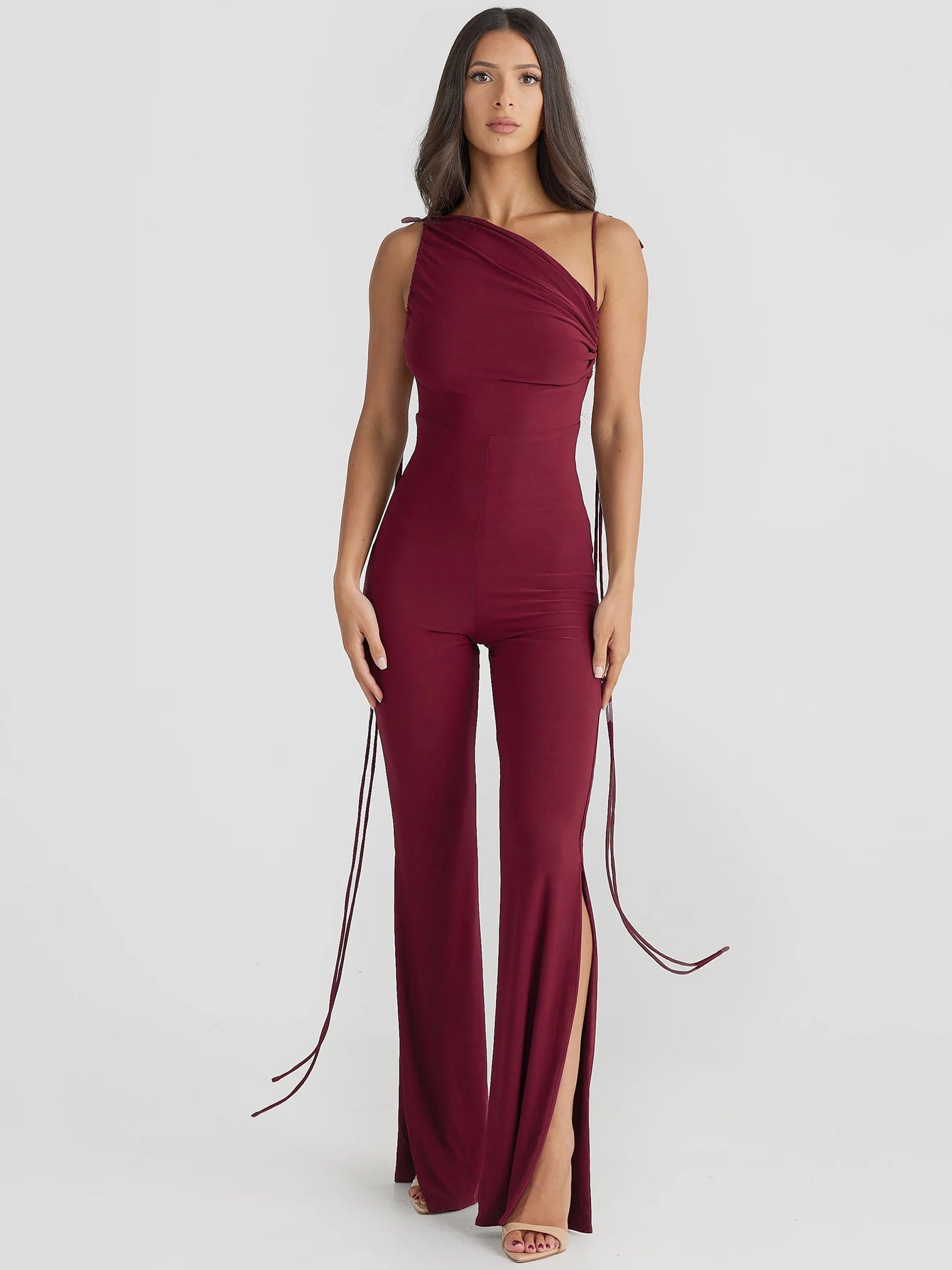 Backless Halter Lace Up Irregular Split Long Pants Jumpsuit