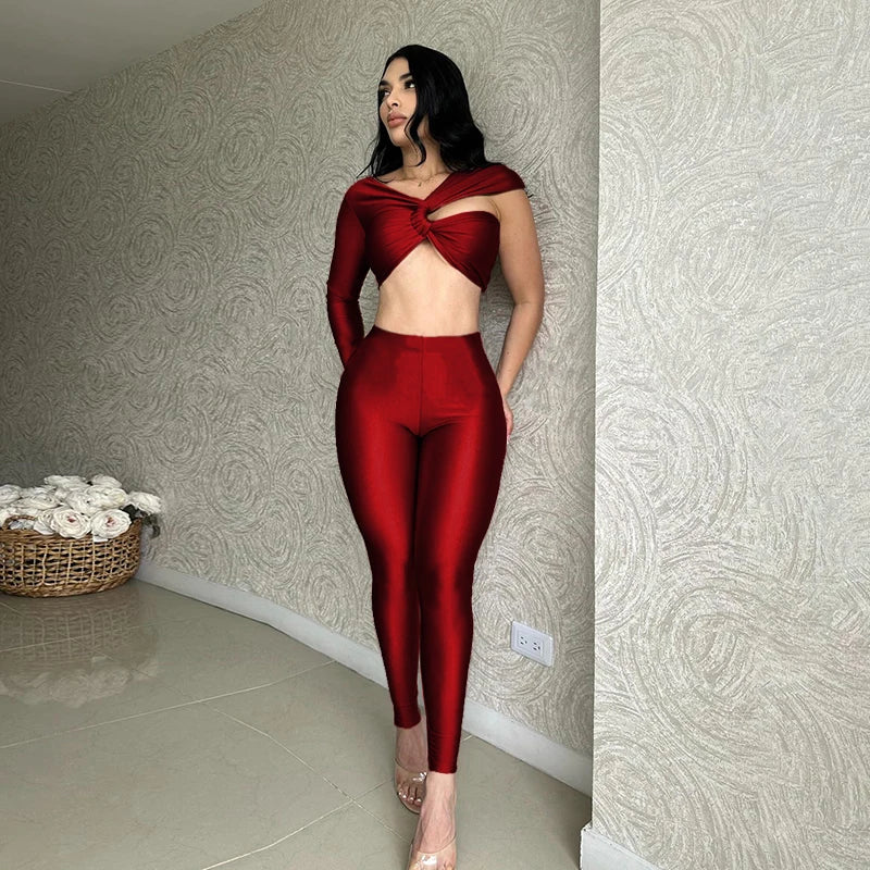 The Navel Expo Deign Sene Single Sleeve Top Thin Slim Pant Set