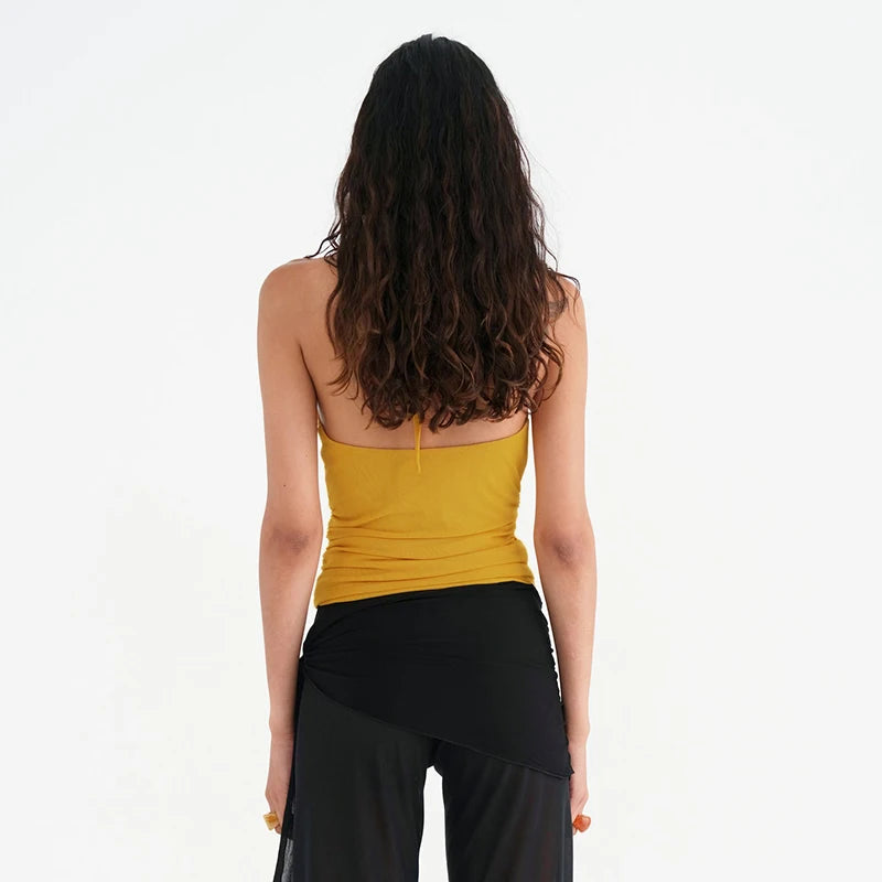 Backless Pleat Meh Hanging Neck Top