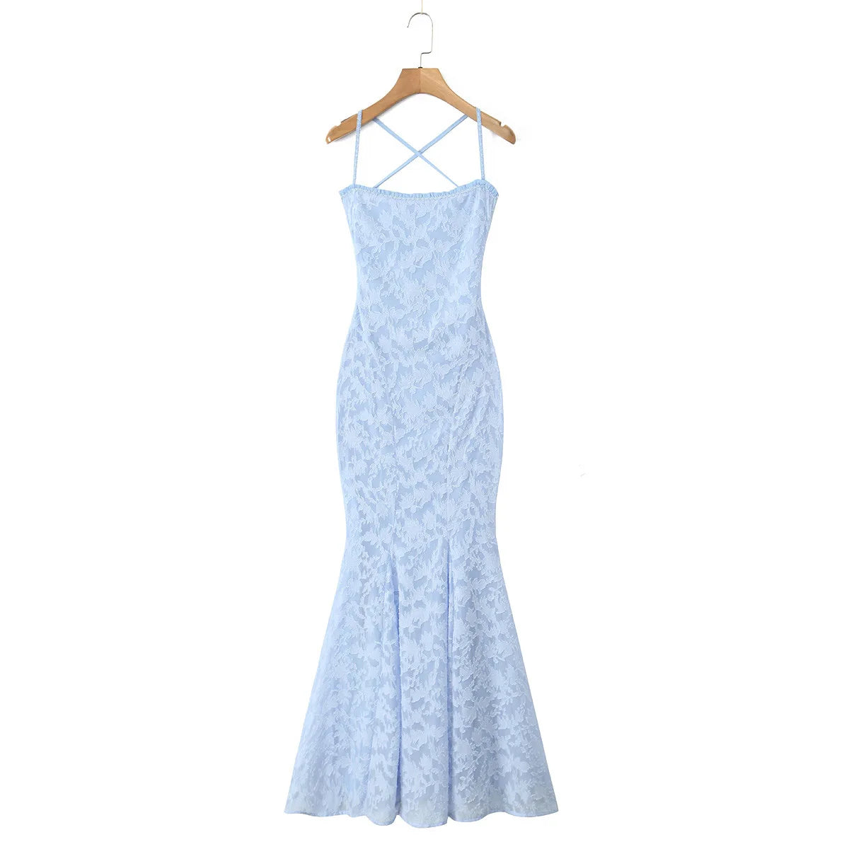 Square Neck Backless Suspender Dress with Hip Wrap Slim Fit Fish Tail Long Retro Evening Dresses