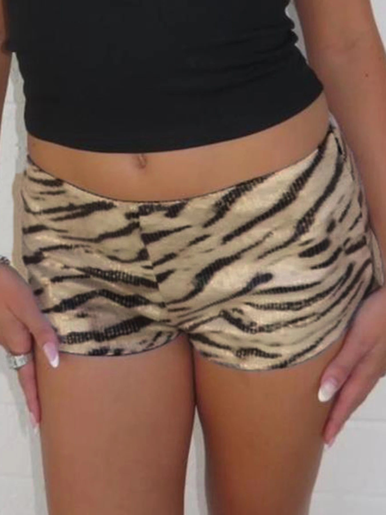Zebra Striped Sequined Shorts Waist Bottoms Pants Knitted 's