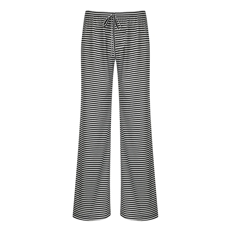 Striped Print Loose Pants Lace-up Trousers Bottoms