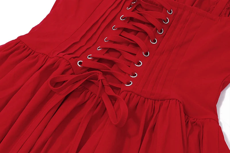 Red A-Line Lace-Up Mini Dress