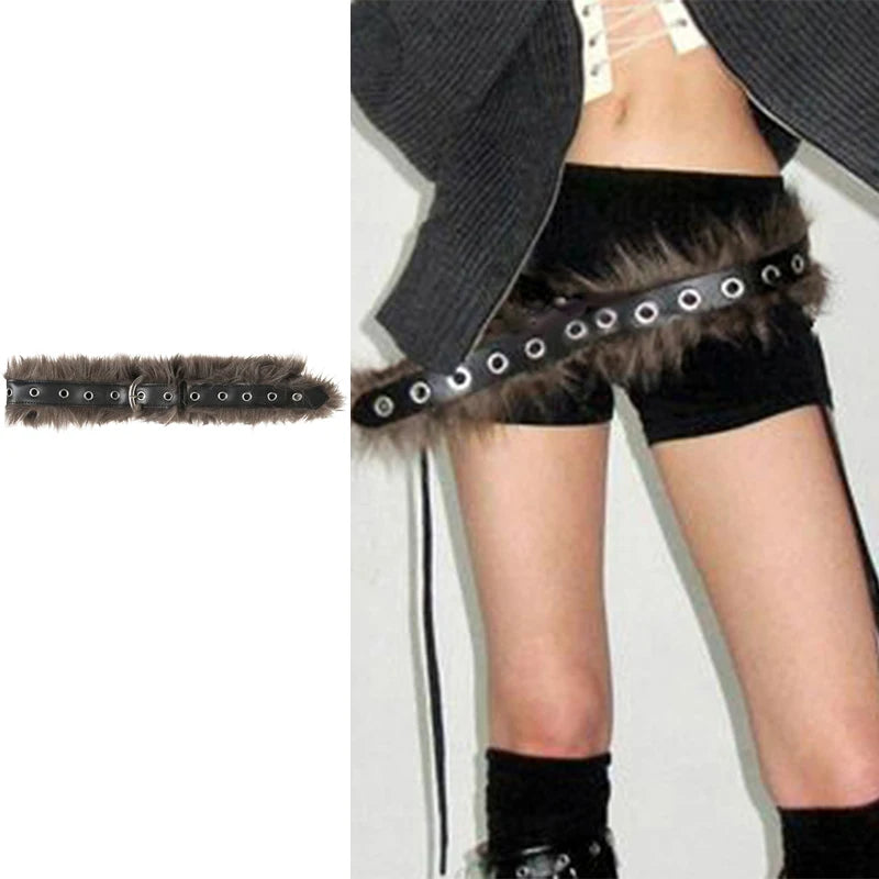 Fur Patchwork Belts Hole Adjustable Accessories Retro Rock Leather Belts