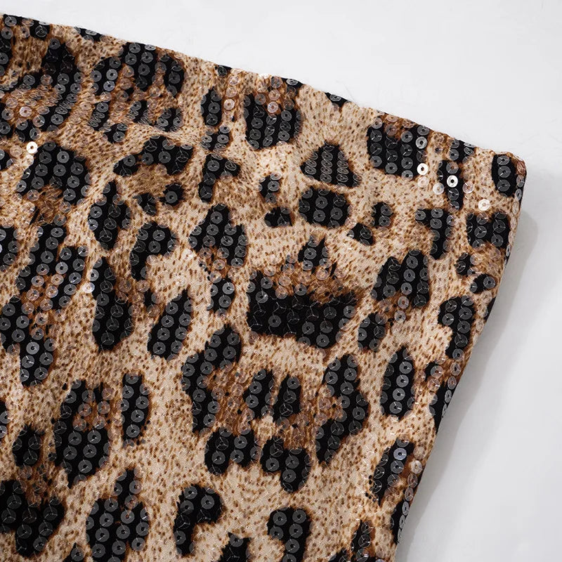 Leopard Strapless Sequin Backless Top