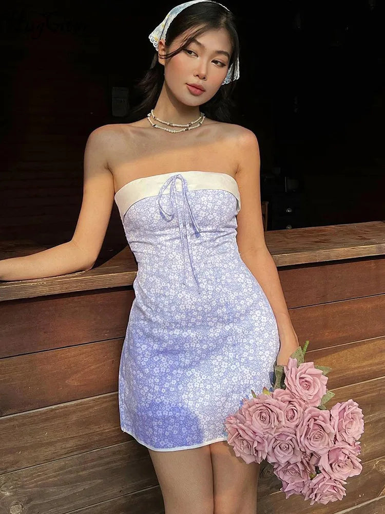 Floral Strapless Patchwork Bodycon Mini Dress