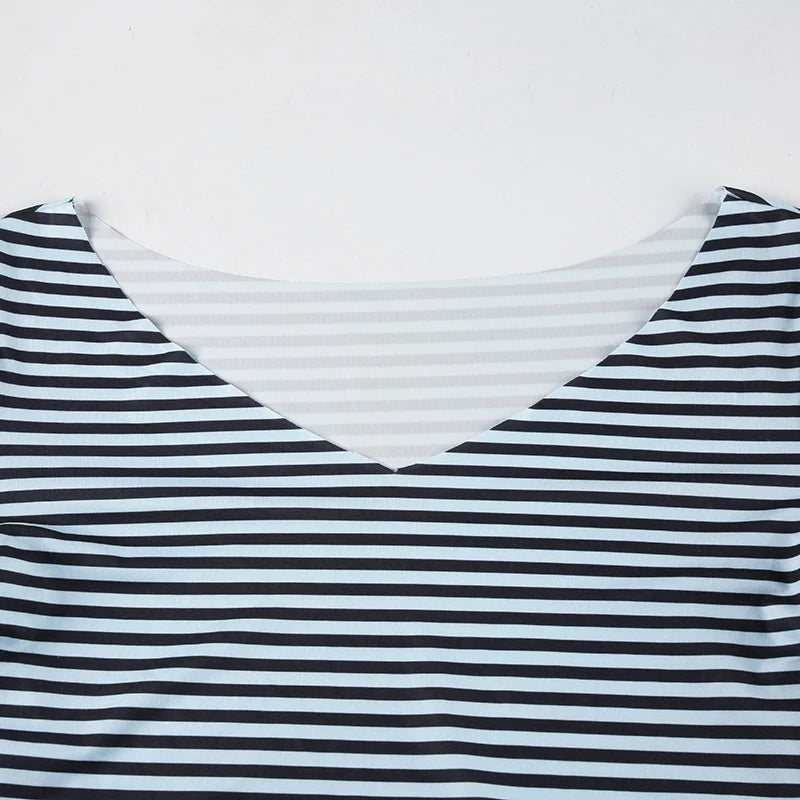 Strip Shirt Long Sleeve V-neck