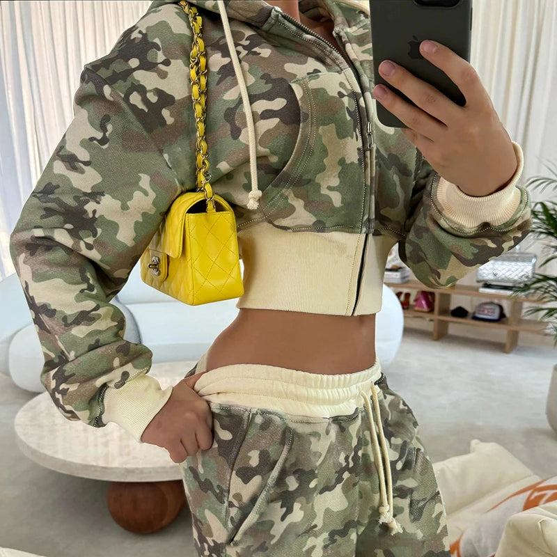 Camouflage Hoodie Coats Front-pockets Sweatshirts Long Seelves Jackets