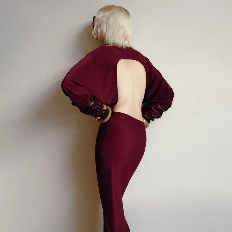 Long-Sleev Looe Big Backless Dress