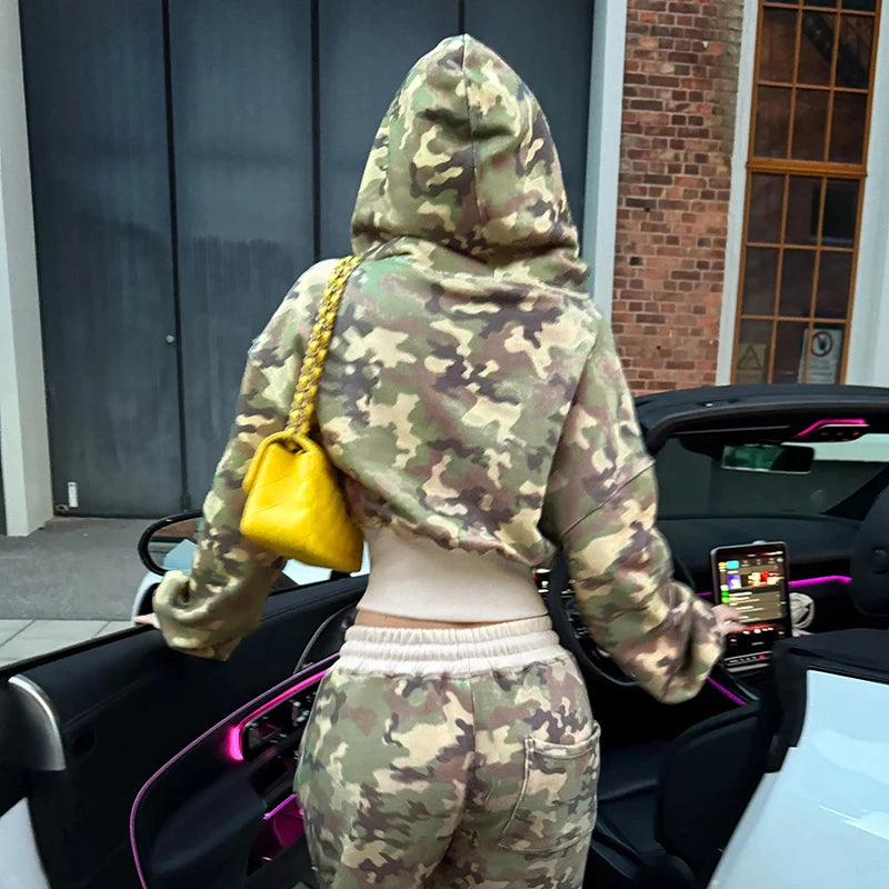 Camouflage Hoodie Coats Front-pockets Sweatshirts Long Seelves Jackets