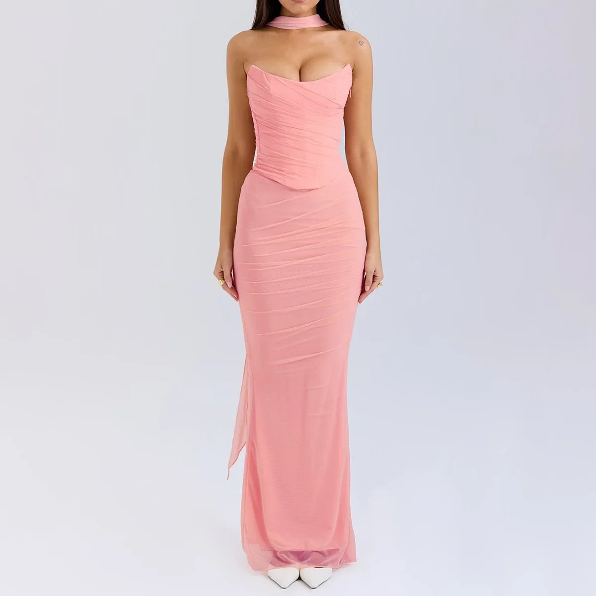 2 Pieces Dress Set with Scarf Matching Sets Cropped Top and Long Dress Set Casual Dress