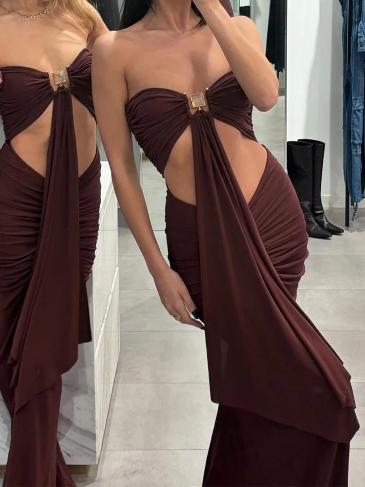 Release Junior Ankle-Length High Dress K24D59965Girl Slim Cleavage Hollow Out Backless Robe