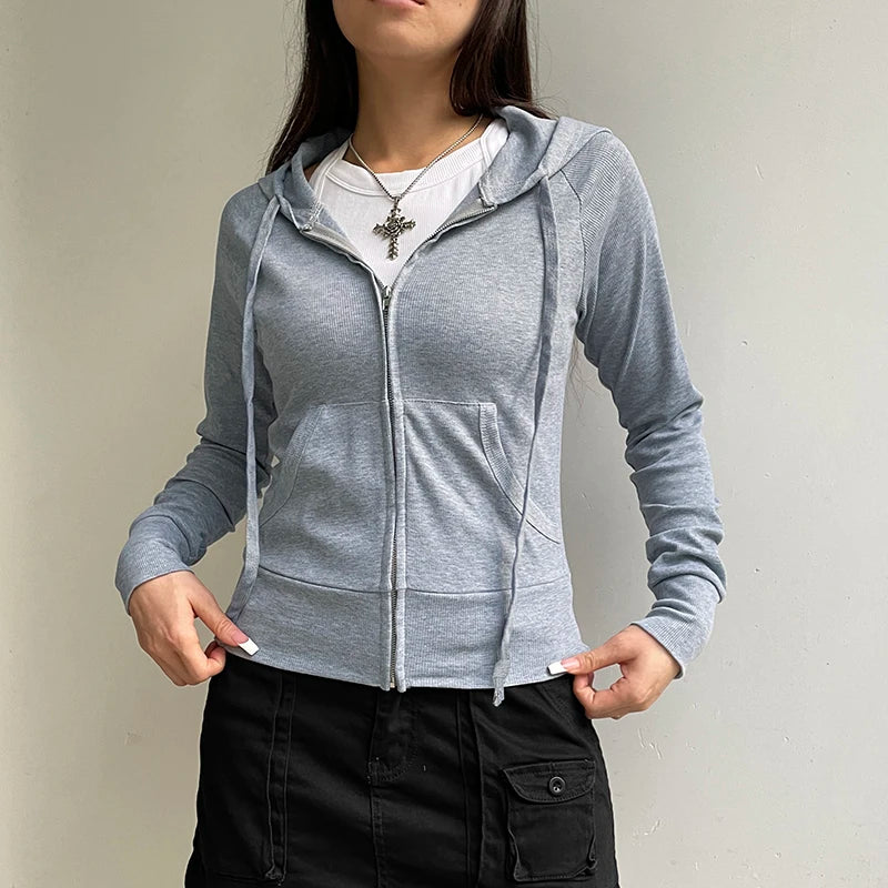 Zip Up Crop Hoodie Coats 's Jackets Front Pockets