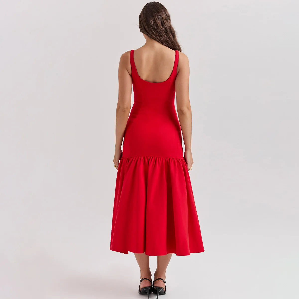 Ruffle Slim Midi Dress