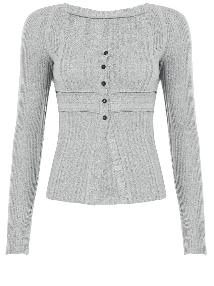 Slim Tee Shirts Button Long Sleeves Top