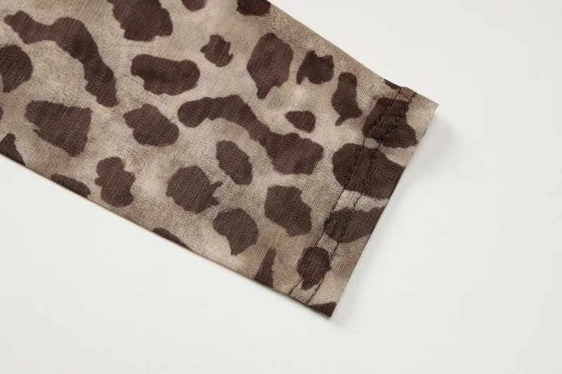Leopard Mesh Sheer Long Sleeve Top