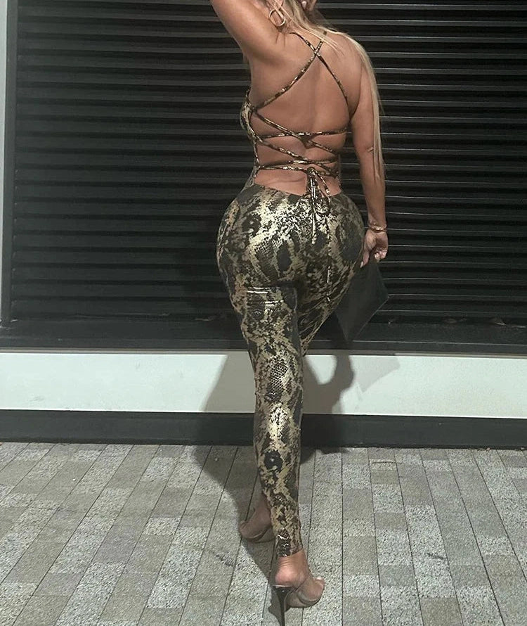 Jumpsuit Backless Cross Straps Shinning Vocation
