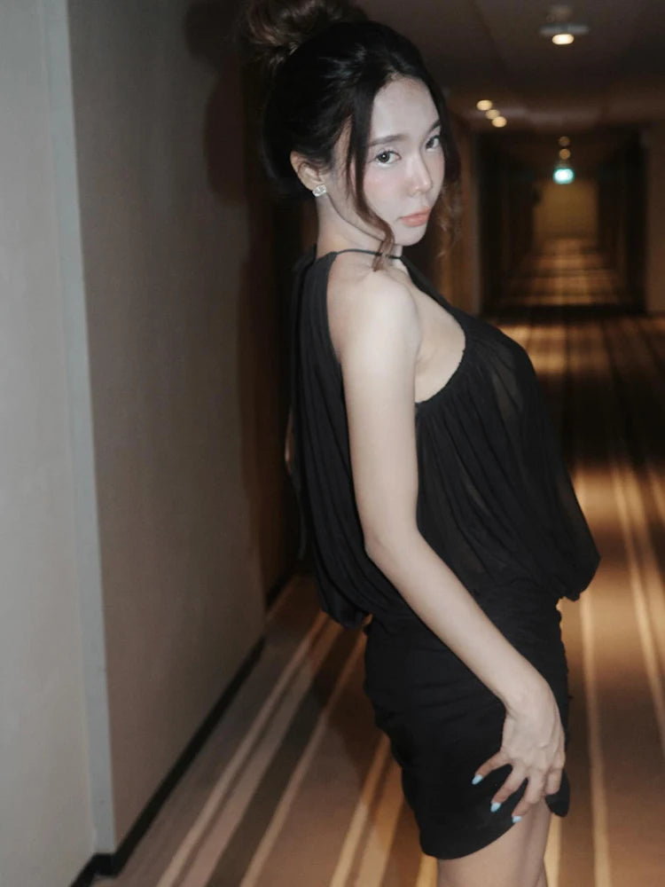 Ruched Mesh Dress Backless Draping Strapless Bodycon