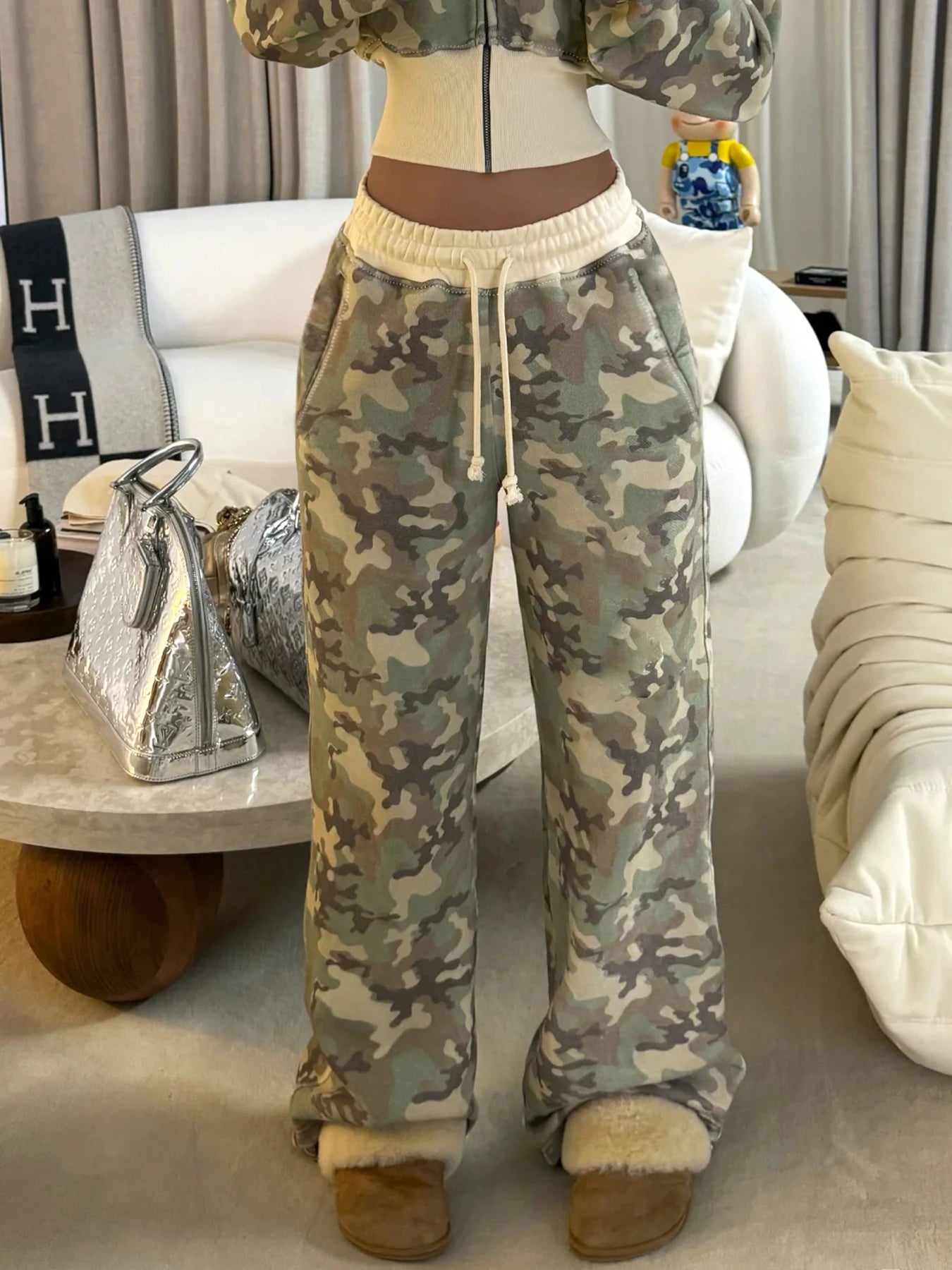 Low Waisted Contrasting Camouflage Trousers Loose Pants 's Bottoms